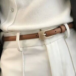 Cognac Brown Leather Skinny Belt